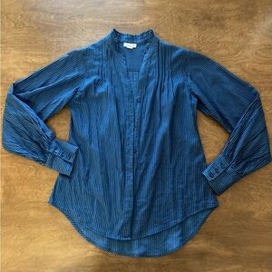 Sundance blue stripe pintuck button up blouse xs